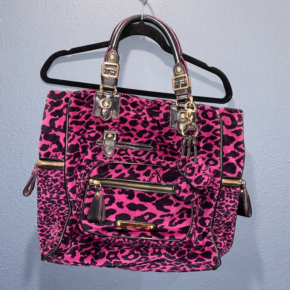 Y2K Vintage Juicy Couture Velour Shoulder Bag Purse Hot Pink Leopard Print